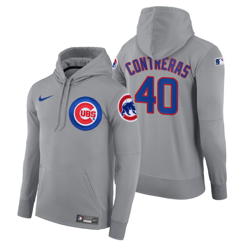 Men Chicago Cubs #40 Contreras gray road hoodie 2021 MLB Nike Jerseys